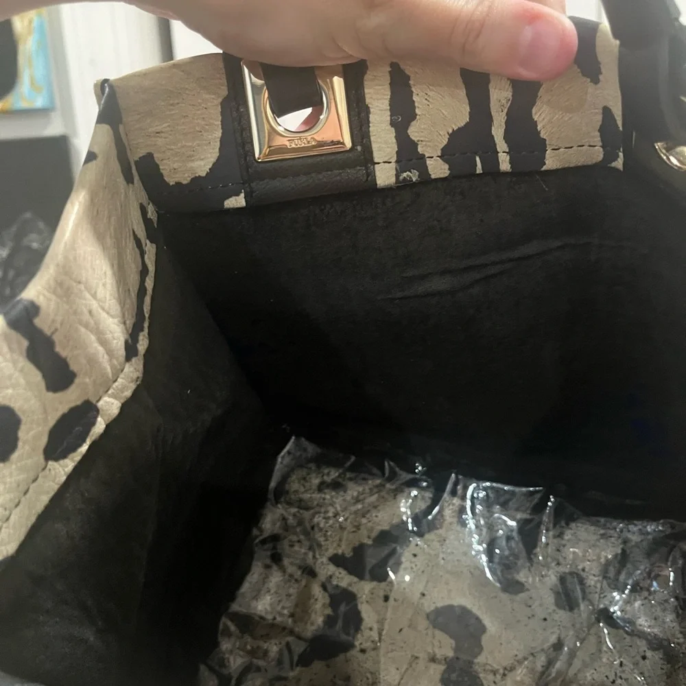 Furla Leopard Print Tote Bag - Black and Tan. Peeling inside***READ
